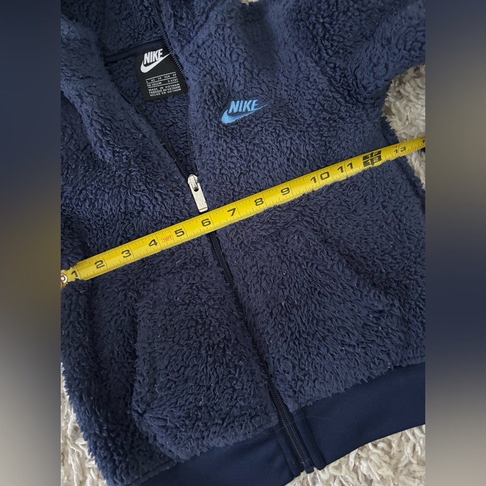 Nike Navy Blue Sherpa Hooded Sweater Jacket Size 4 - Picture 6 of 7